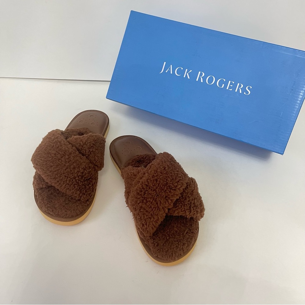 Jack Rogers Cozy Sloan Faux Fur Sandals in Teddy Bear Brown Size 7 - New In Box